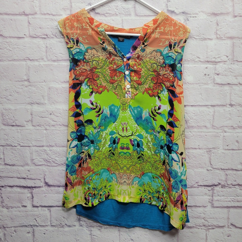 Mushka By Sienna Rose Hippie Boho Tank Top Size PM Colorful Floral Artsy Stretch